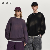 OGB 假两件上衣 设计感扎染拼接格子圆领卫衣情侣同款 2025秋季 新款