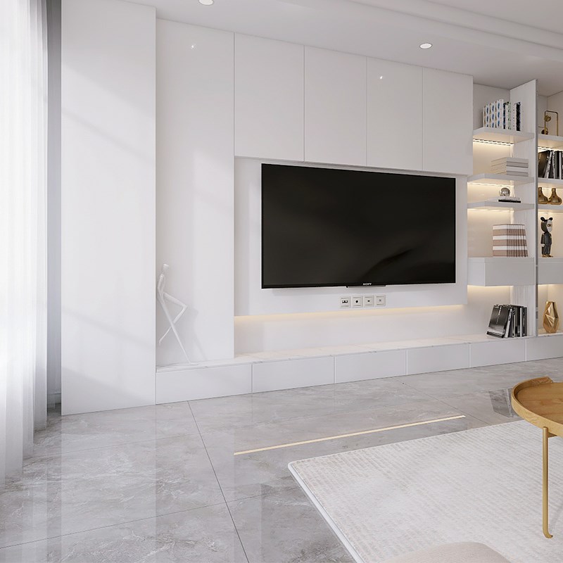 白马 现代简约750x1500仿大理石地砖 客厅通体连纹大板亮光瓷砖