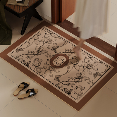 艾弗莉现代中古入户地垫高级氛围感进门口可擦洗免打理皮革地毯