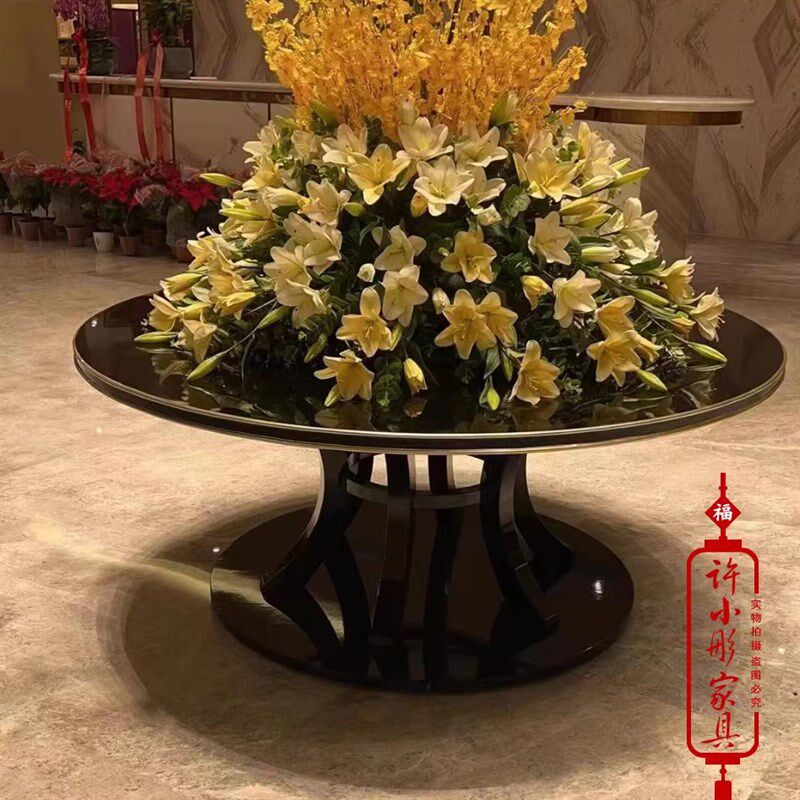 酒店大圆桌大厅j摆花大桌子中间摆花圆形餐桌入户花台花装饰摆设