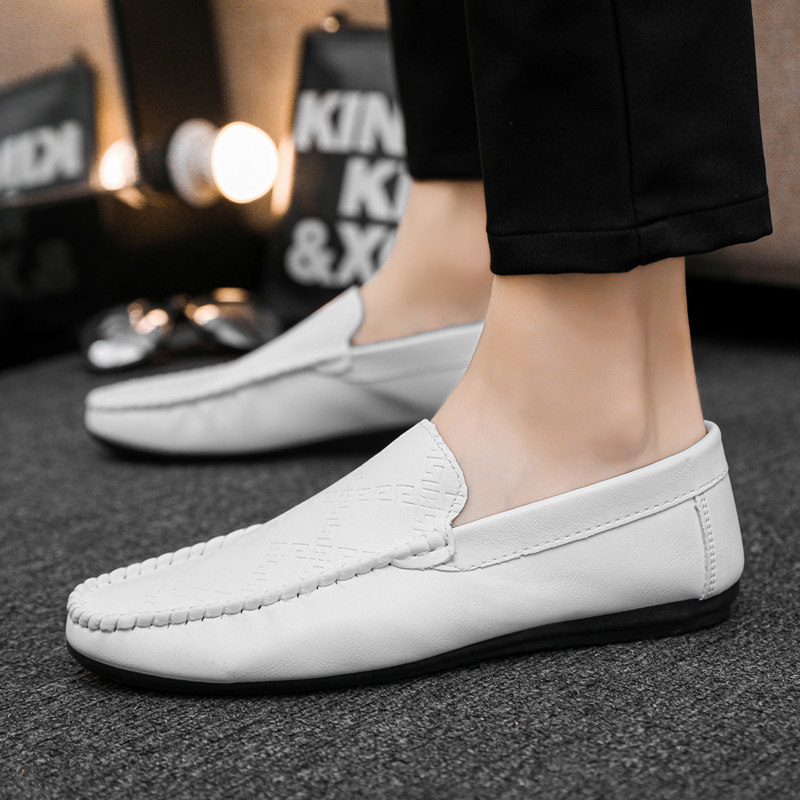 白色豆豆鞋男个性百搭懒人一脚蹬夏天夜店发型师皮鞋韩版潮流痘痘,流行男鞋,乐福鞋（豆豆鞋）,淘宝优惠券,粉丝福利购,淘宝优惠卷