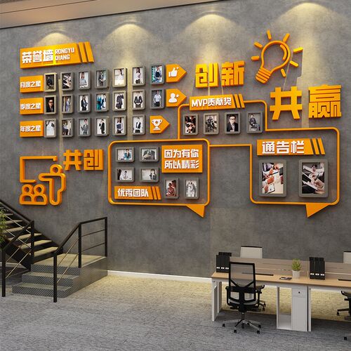 员工风采照片墙展示装饰贴办公室B司励志标语氛围布置企业文化形