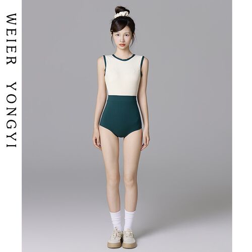 泳衣女士高级感连体拼色保守学生遮肚显瘦M小胸聚拢温泉度假游泳