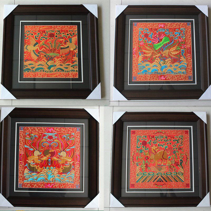 苗族刺绣装饰画客厅玄关酒店大厅挂画手工O装裱艺术品礼品壁画