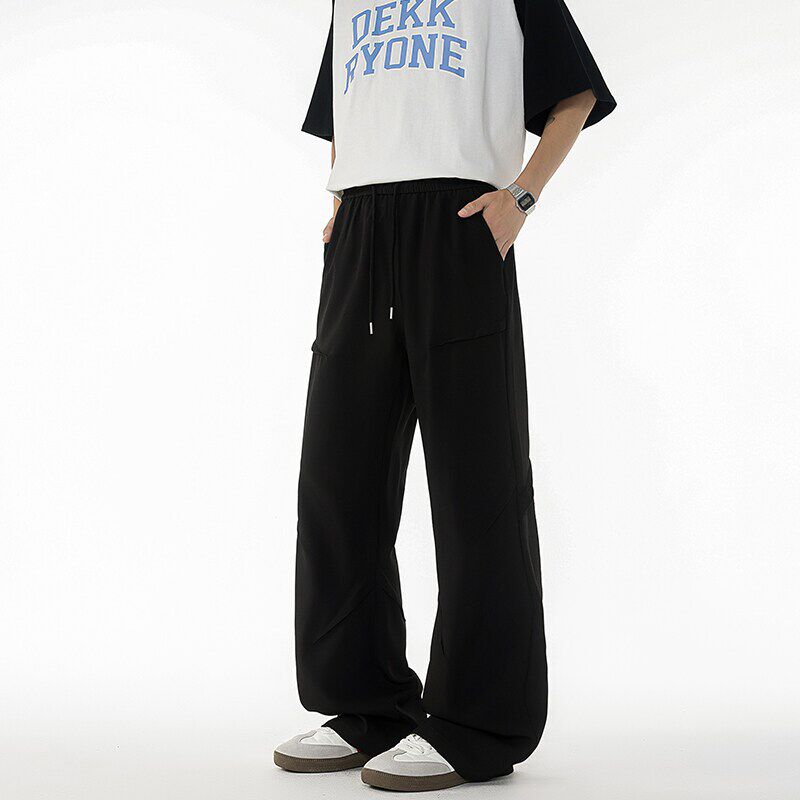 夏季薄款高个子加长休闲 西裤男宽松潮流褶皱直筒裤120cm运动