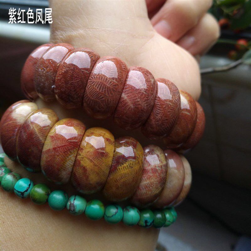 一物一图天然印尼珊瑚玉紫红粉色虫纹月牙手牌镯手串排女秀美礼物