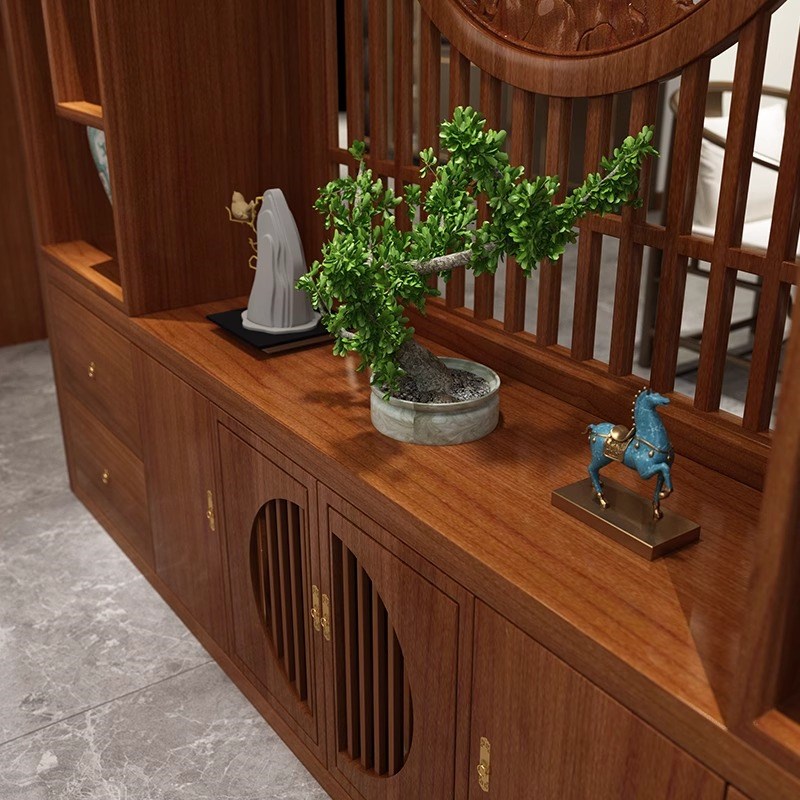 新中式实木屏风隔断客厅入户玄关柜月洞门博古架饭厅遮挡置物架