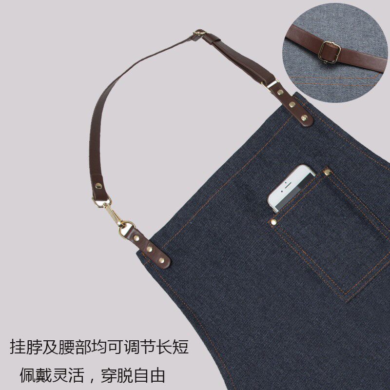 牛仔围裙定制lokgo印字咖啡师女花艺师理发奶茶店餐饮男工作服订