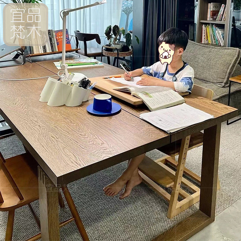 美式实木a长书桌餐桌一体客厅儿童大学习桌原木书房大板桌子工作