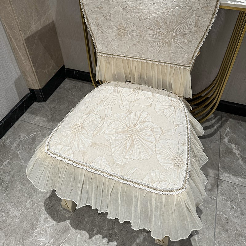 欧式椅子坐垫绑带防滑2025新款奢华田园蕾丝夏季弧形板凳餐椅垫套