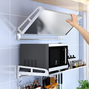 304不锈钢微M波炉挂墙上支架子收纳架 厨房免打孔折叠置物架壁挂式