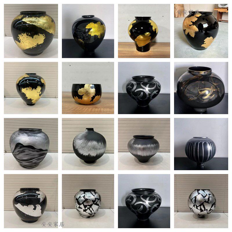 现代中式描金手绘贴m金铂陶瓷陈设饰品摆件样板房桌面茶几花瓶饰