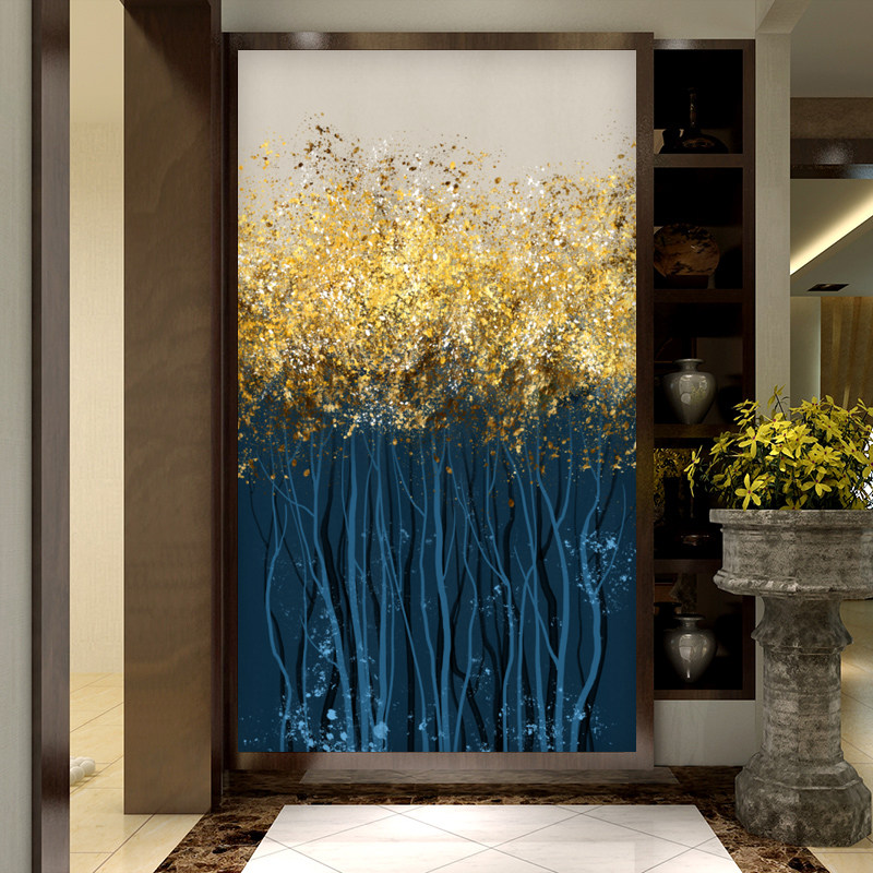 抽象艺术玄关背景墙壁纸壁画u走廊过道竖版装饰画8d立体发财树竖