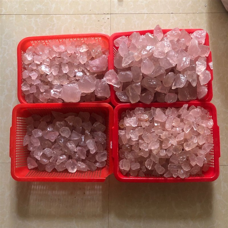 天然马粉粉晶原石 果冻粉水晶大颗粒I碎石摆件 原矿毛料碎石