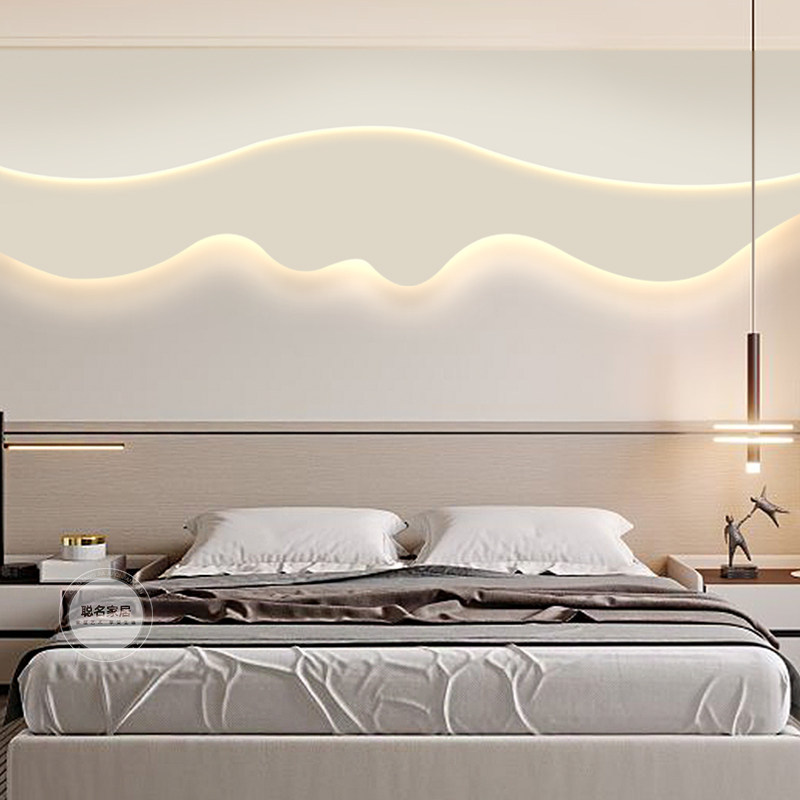 奶油风卧室牀头装饰画不规则主卧挂画现代简约房间背景墙发光壁画
