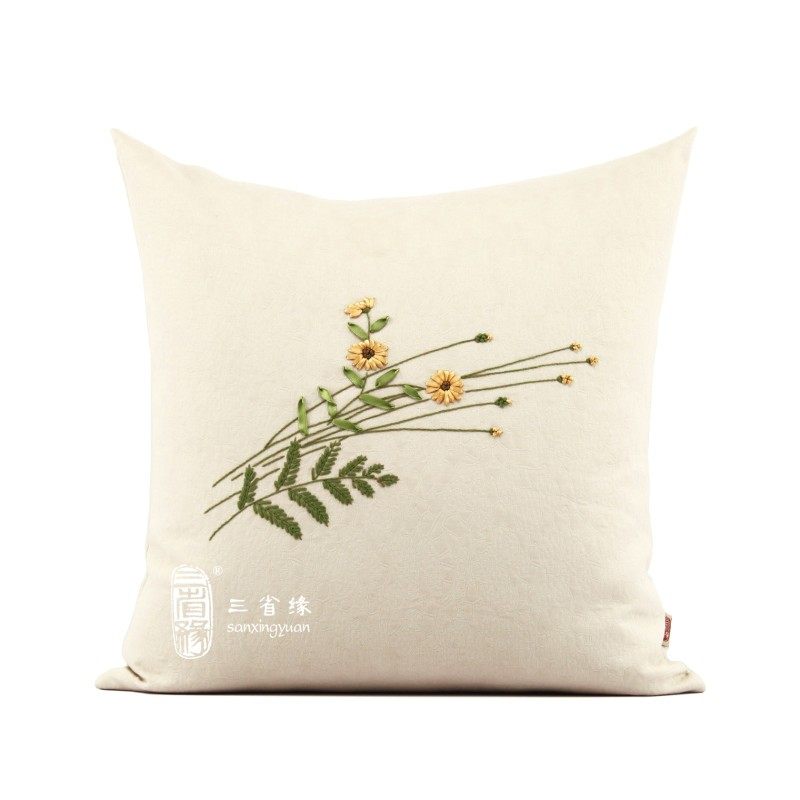 雏菊手工丝带绣DIY抱枕靠垫沙发大靠背套午睡枕靠包套 送枕芯包邮