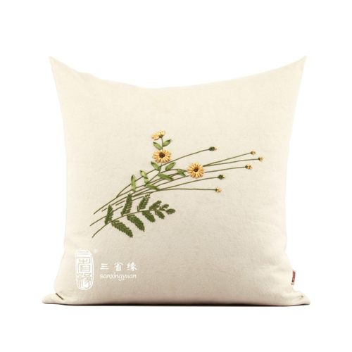 雏菊手工丝带绣DIY抱枕靠垫沙发大靠背套午睡枕靠包套 送枕芯包邮