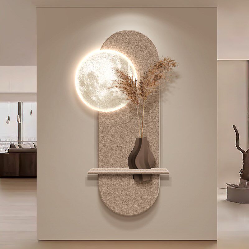 侘寂风玄关装饰画极简约现代高级感壁画灯入户正对门走廊过道挂画