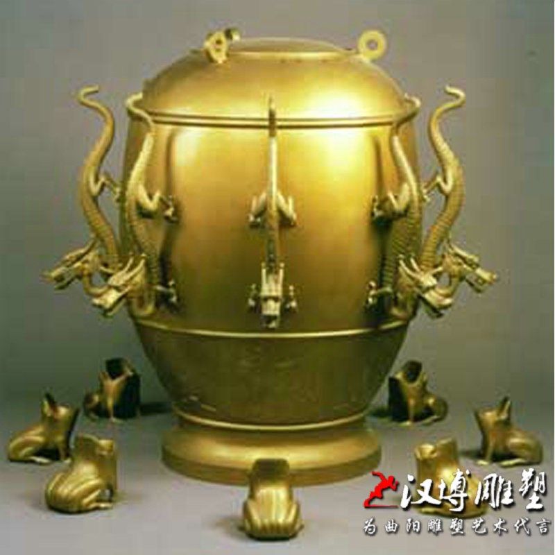 古代四大发明之一地动仪雕塑玻璃钢仿铜雕塑公园景观古物装饰雕塑
