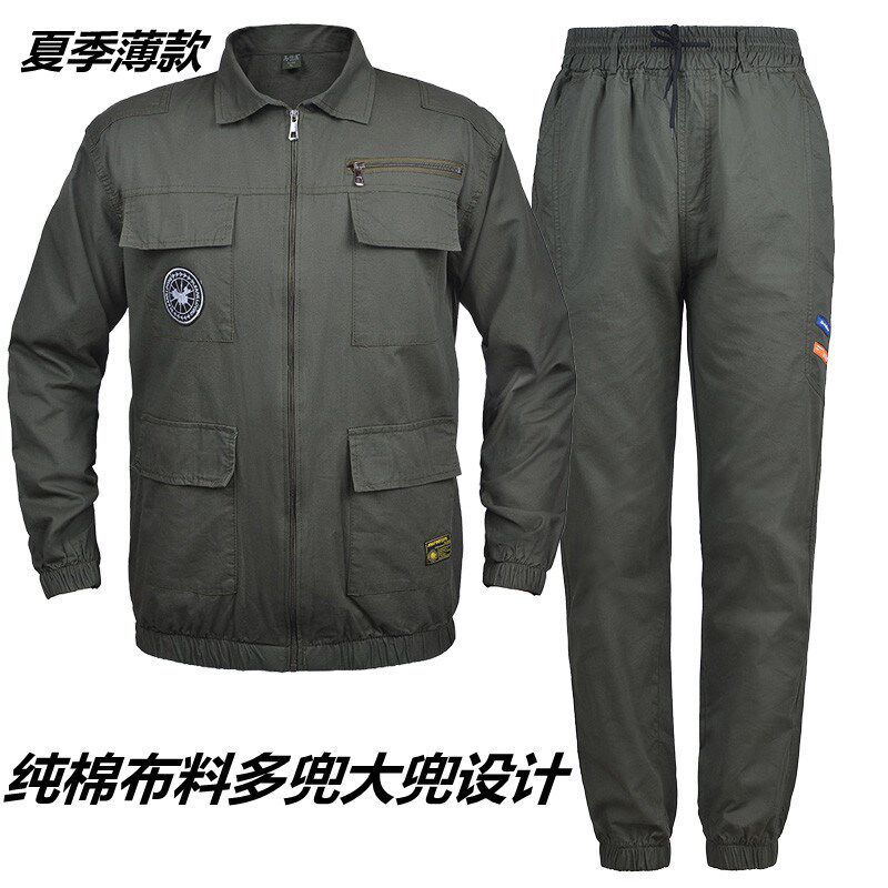 夏季薄款工作服套装男电焊工防烫耐磨迷彩劳保服工厂汽修工装