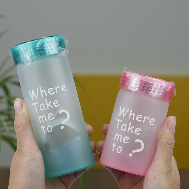 小巧女磨砂牛奶玻璃杯可微波加热渐变色水杯便携迷你带盖玻璃杯子