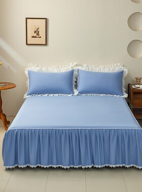 白色床罩床裙式单件防滑荷叶边全棉床单1.8x2x2.2m床套保护套