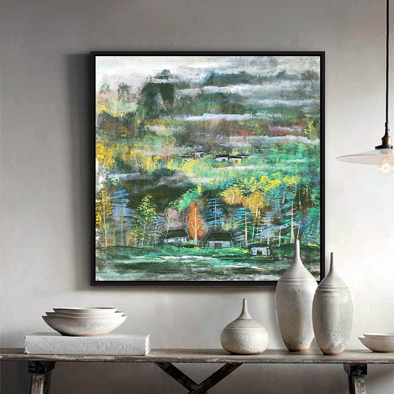 山村秋色画 林风眠风景手工u数字油彩画diy填色林间小路海滩装饰