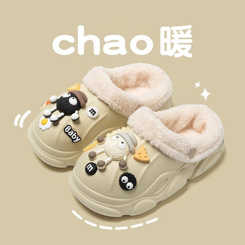 情侣可爱棉拖鞋冬季防水加绒保暖可拆洗儿童男女室内家用家居防滑