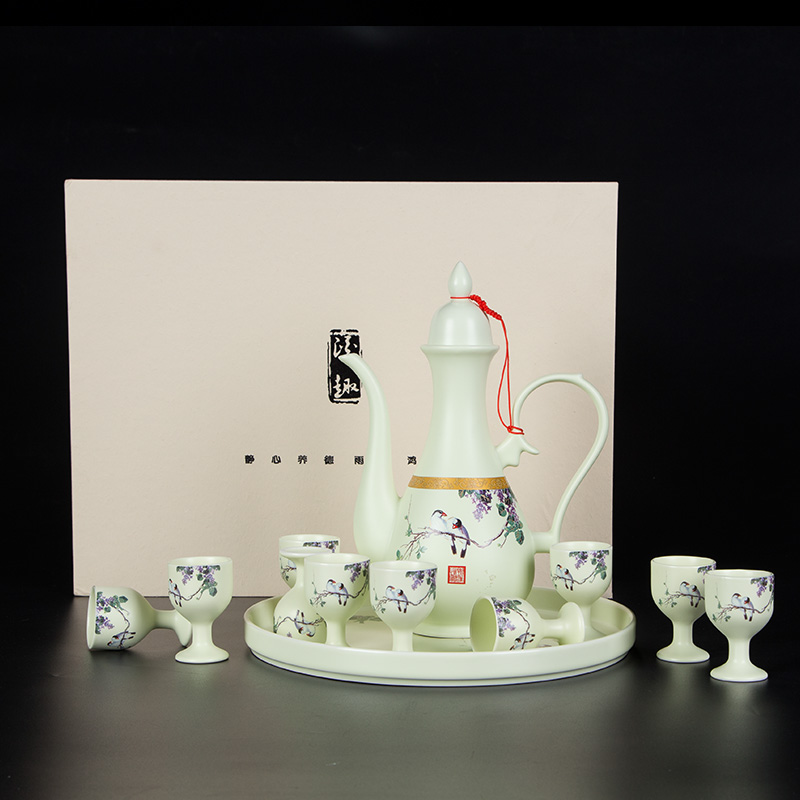 白酒杯套装家用景德镇陶瓷青花瓷中式仿古酒壶高脚杯酒具小酒盅