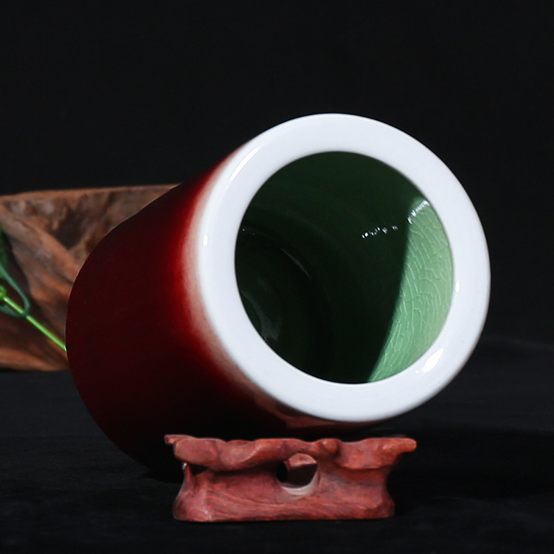 景德镇陶瓷器仿古郎红釉笔筒时尚办公室书房装饰摆件教师礼品大号