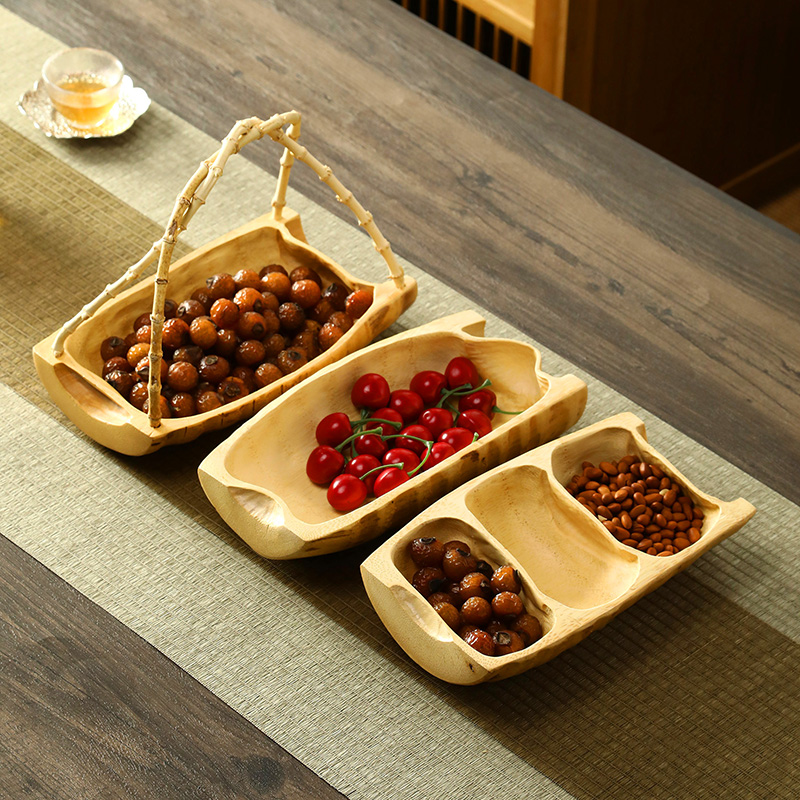 竹根干果盘糖果零食盘中式创意桌面收纳盒分格水果盘茶点盘竹制品