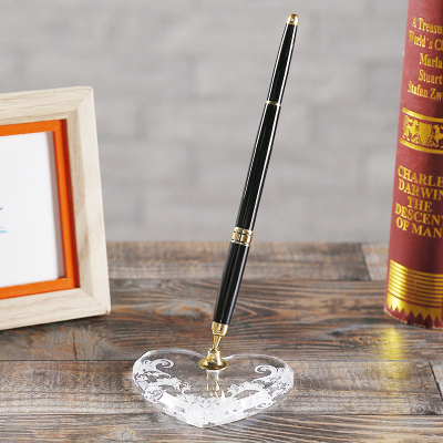 免邮透明压克力笔座 心形/羽毛笔座 圆珠笔 签字笔宝珠笔水性笔笔