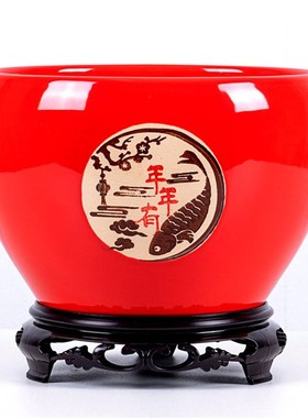 喜庆年宵花红色陶瓷花盆家用简约客厅桌面蝴蝶兰绿萝盆栽陶盆包邮