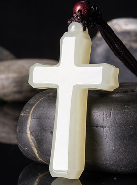 天然新疆和田玉十字架吊坠玉石牌