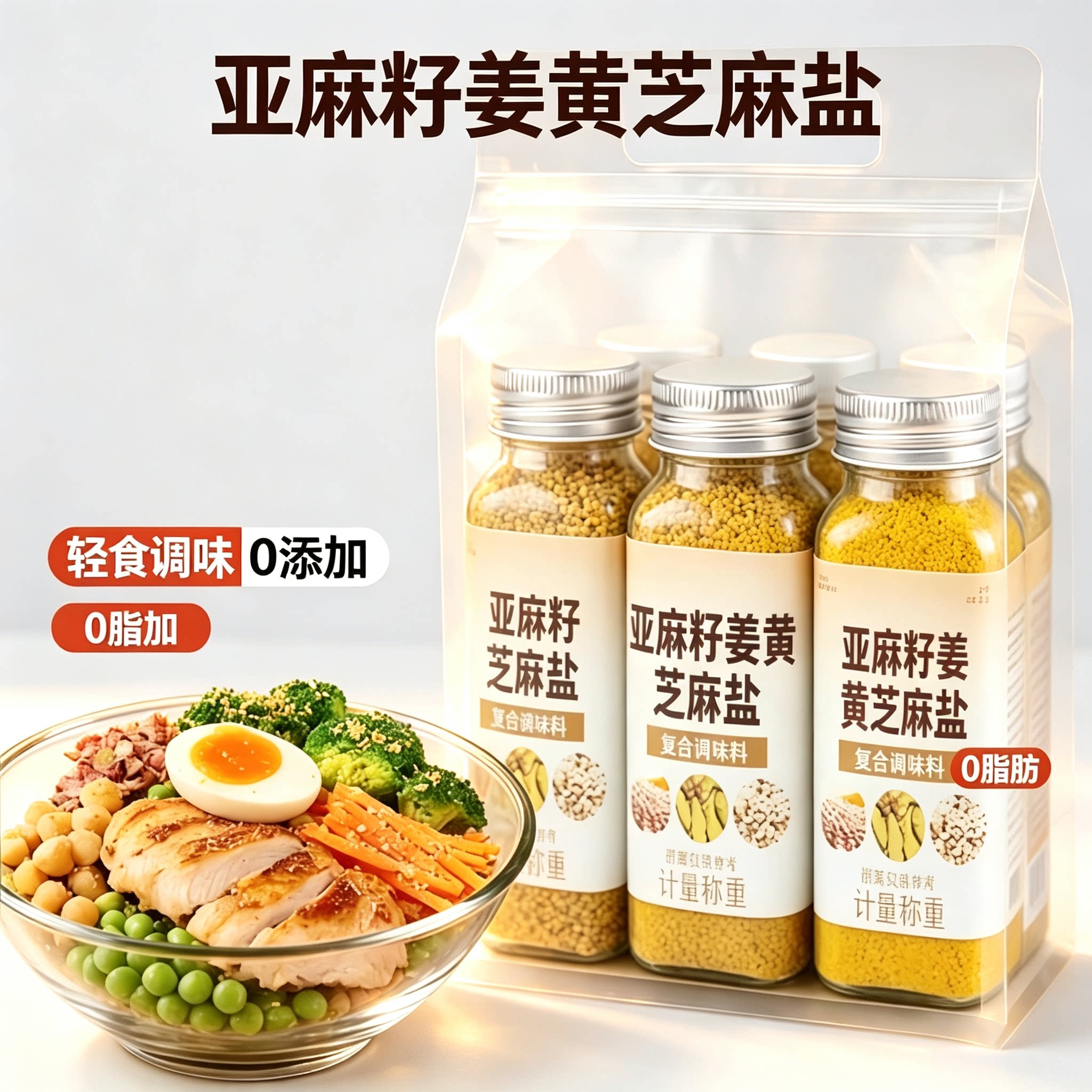 亚麻籽姜黄芝麻盐无添加剂0脂水煮菜凉拌菜健身轻食低负担调料