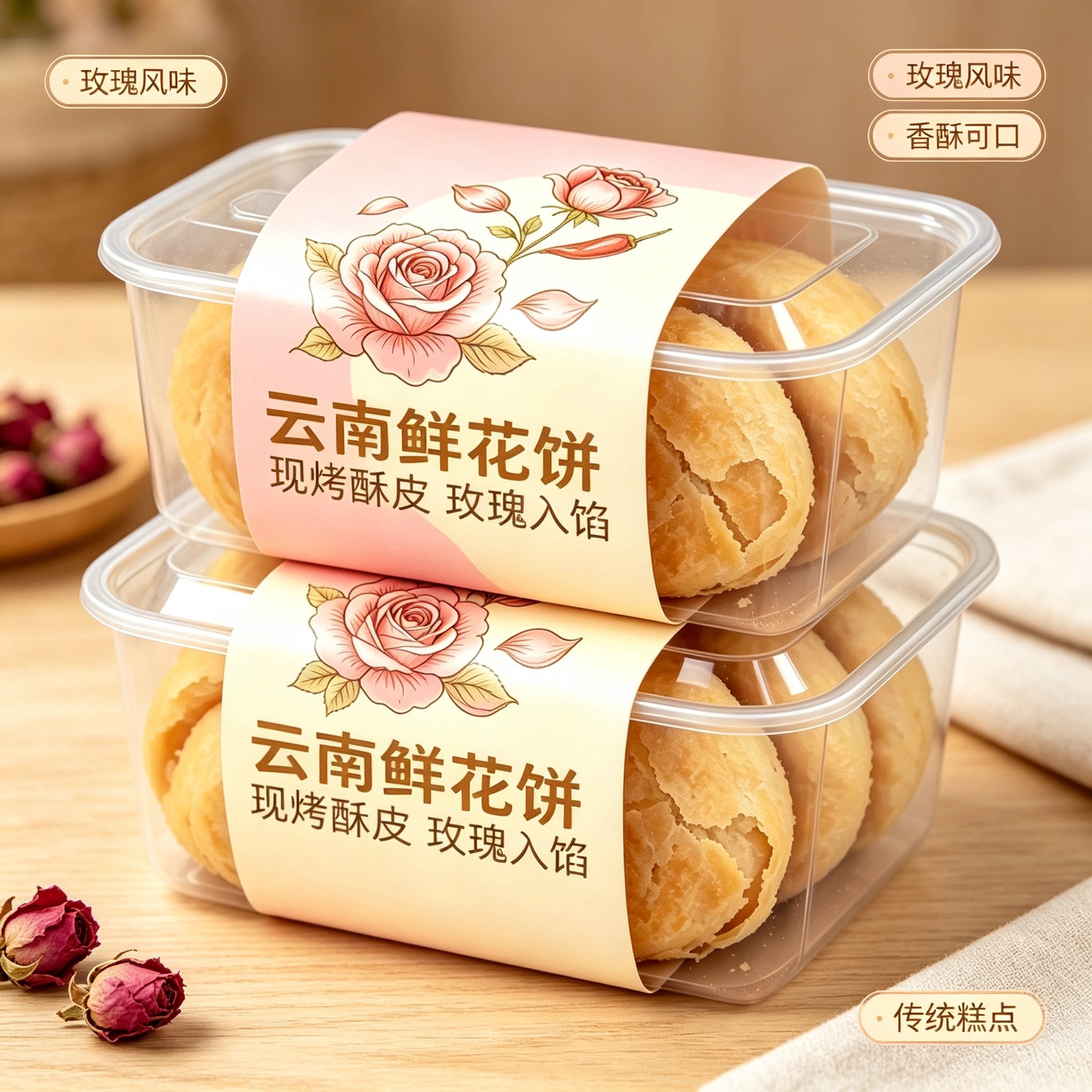 云南特产鲜花饼玫瑰花抹茶紫薯燕麦味小吃糕点下午茶早餐好吃解馋