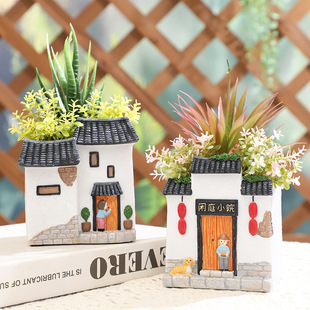 中式徽派建筑宏村文创景观多肉树脂花盆室外花园阳台盆栽园艺花器