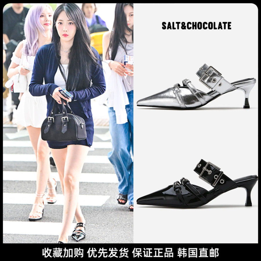韩国代购直邮saltandchocolate夏季明星同款时尚潮流高跟凉拖鞋女