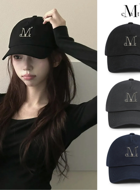 韩国代购直邮 MUCENT 新款男女金属标大M黑色休闲运动鸭舌棒球帽