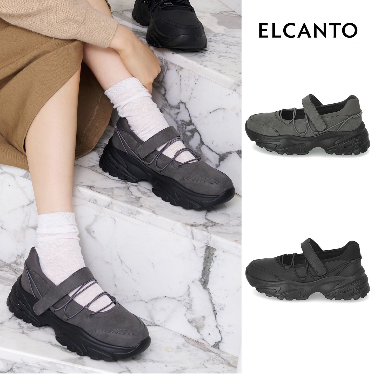 ELCANTO厚底魔术贴玛丽珍鞋女