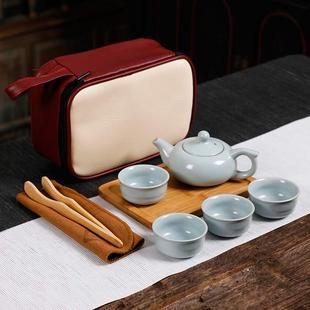 便携式 旅行茶具套装 四杯白瓷快客杯户外车载功夫茶具整套家用