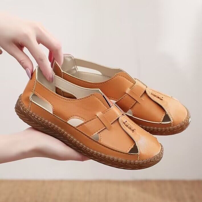 夏季镂空包头平底舒适妈妈凉鞋