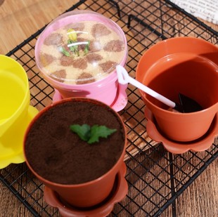 木糠杯蛋糕杯子花盆型蛋糕杯盆栽杯送铲子吃土杯送盖子勺子 80个装