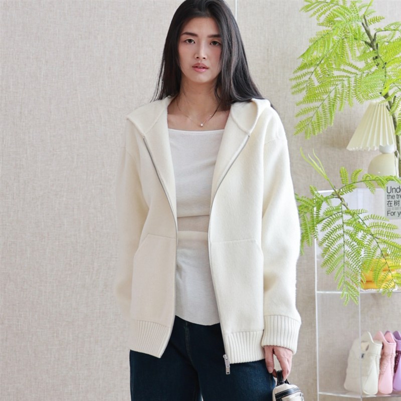 连帽拉链短款毛呢外套百搭减龄LP同款贝贝羊驼双面呢大衣小个子女