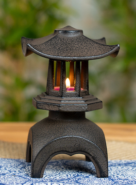 日式创意铸铁香炉 雪见灯烛台铁质禅意复古 茶空间氛围灯茶室摆件