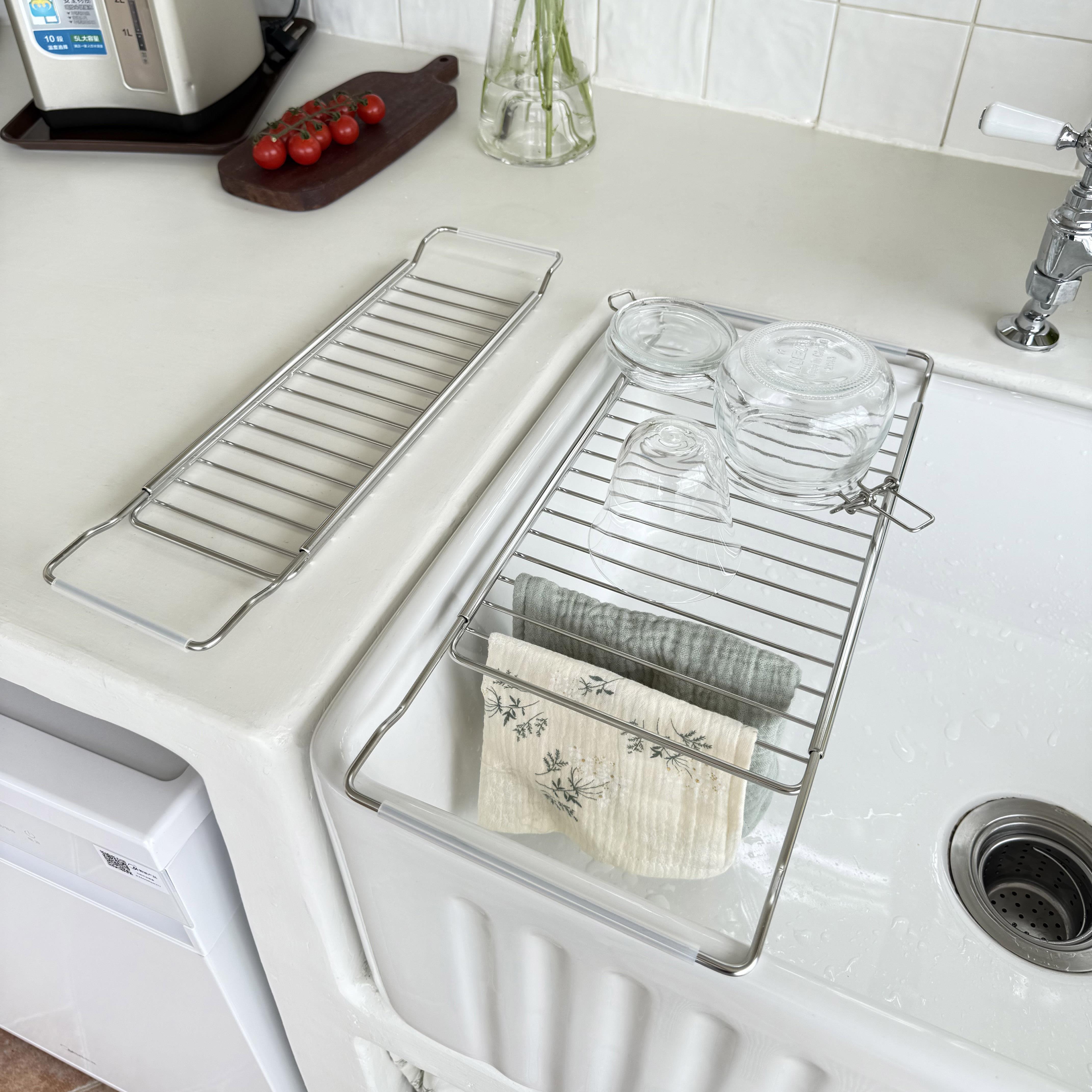304不锈钢可伸缩水槽置物架沥水篮多功能厨房果蔬碗盘控水收纳架