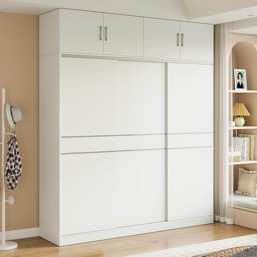 全实木衣柜家用卧室婴儿可用推拉门儿童衣橱出租房经济型移门柜子