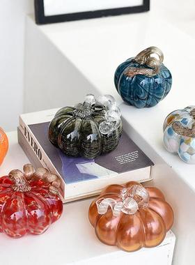 出口欧美彩色手工琉璃南瓜装饰品摆件玻璃工艺现代简约时尚样板间