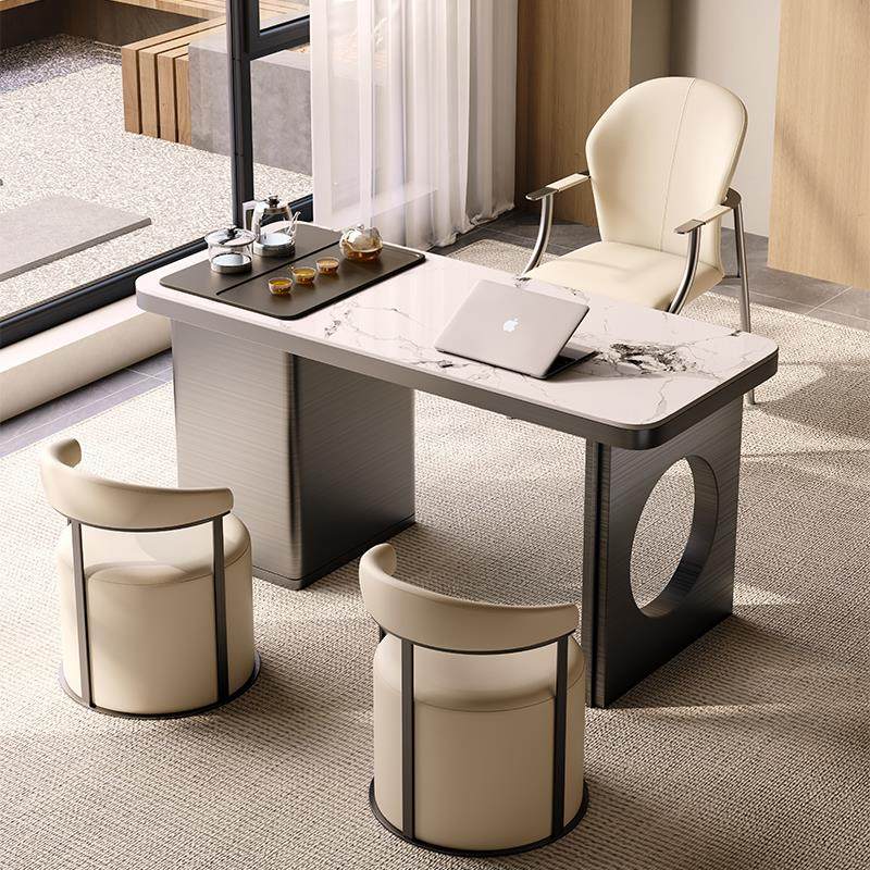 简约现代阳台岩板茶桌椅组合不锈钢意式轻奢泡茶台喝茶桌功夫茶桌