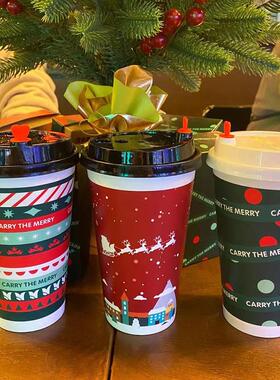 定制700加厚新年纸杯一次性奶茶杯子500红色90咖啡杯带盖子食品级